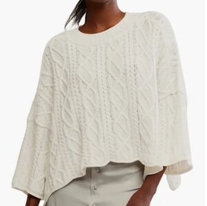 Free People Washed Ashore Boxy-Fit Cotton Cable Knit Sweater L Summer 2025